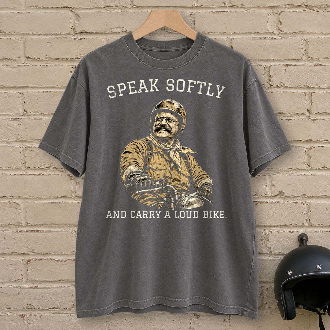 Theodore Roosevelt Speak Softly Loud Bike Premium T-Shirt - Pepper - brick